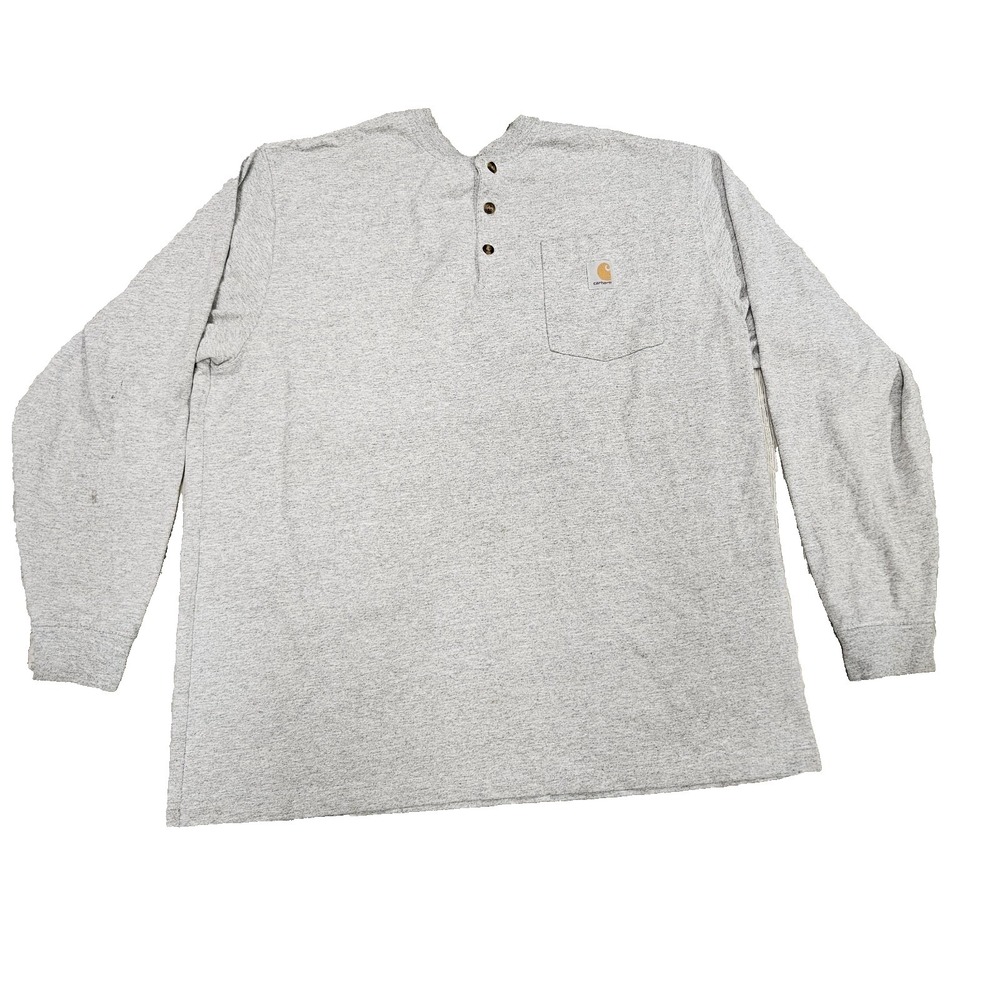 Carhartt Loose Fit Long Sleeve Henley Shirt Mens L Gray Workwear Pocket